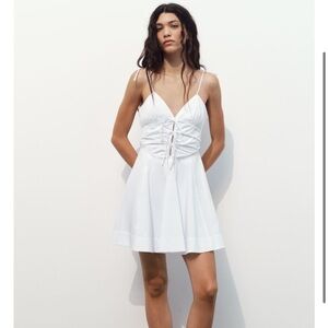 Zara BOW TRIM GABARDINE MINI DRESS medium white
